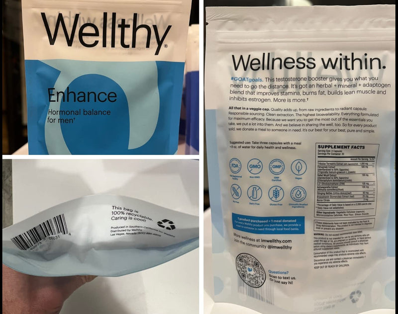 Wellthy Enhance Testosterone Supplement and Estrogen Blocker for Men (90 Pills)