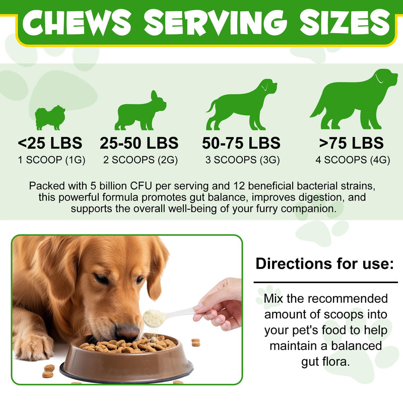 Probiotics for Dogs - Probiotic Powder with 5 Billion CFU & Prebiotics, 12-Strain Formula for Digestive Health & Diarrhea Relief, Vet-Recommended for Sensitive Stomach 4.23oz 1 for dog