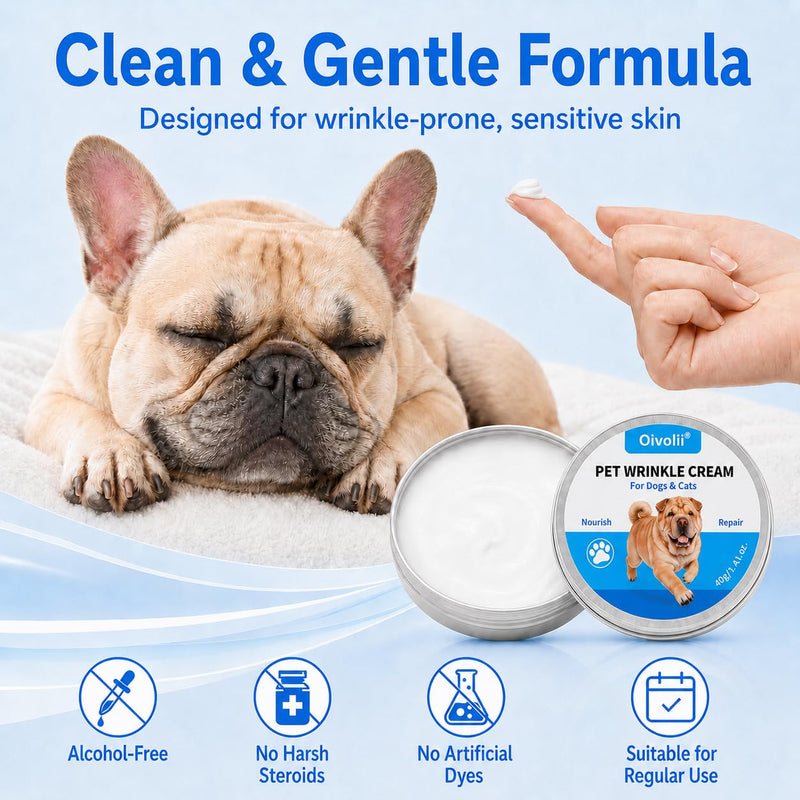 Wrinkle Cream for Bulldogs & Wrinkled Breeds – Skin Fold Care Balm for Face Folds, Nose Wrinkles & Tail Pockets – Moisturizing Wrinkle Paste with Odor Control, Gentle Care for Sensitive Skin