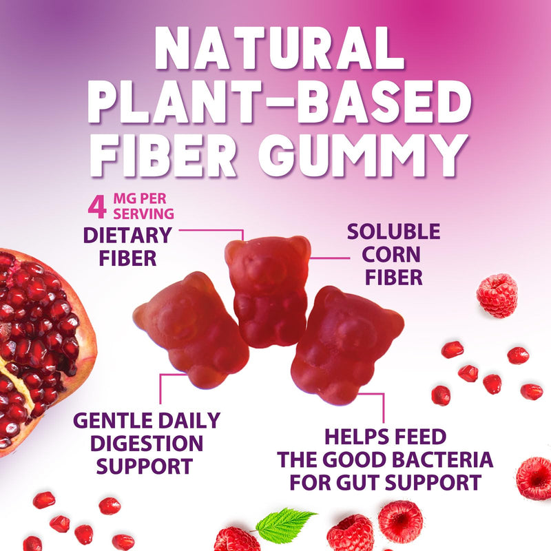 Fiber Gummies – Sugar Free Prebiotic Plant-Based Fiber 4g per Serving Supplement - Improved Soluble Formula Supports Digestive Health & Regularity - Non-GMO, Natural Berry Flavor Chewable - 60 Gummies 60 Count (Pack of 1)