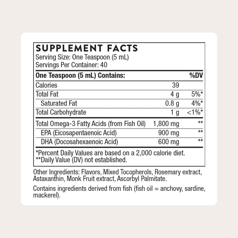 THORNE - Omega Superb - Fish Oil Liquid Supplement with EPA & DHA - Supports Brain, Skin, Joint & Heart Health* - Lemon Berry - Third-Party Certified - Gluten, Dairy & Soy-Free - 40 Servings