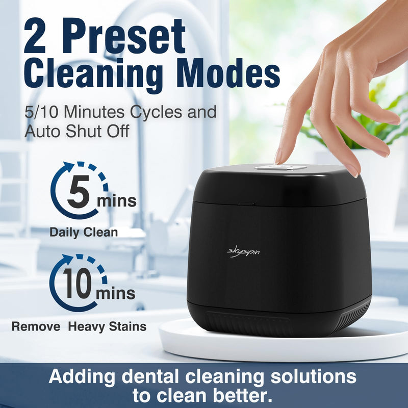 Ultrasonic Retainer Cleaner Machine U-V, 45KHz 2 Modes Quiet, Denture Aligner Cleaner Mouth Guard Dental Cleaning Ultrasonic for All Dental Appliances, Jewelry 6.8oz Black