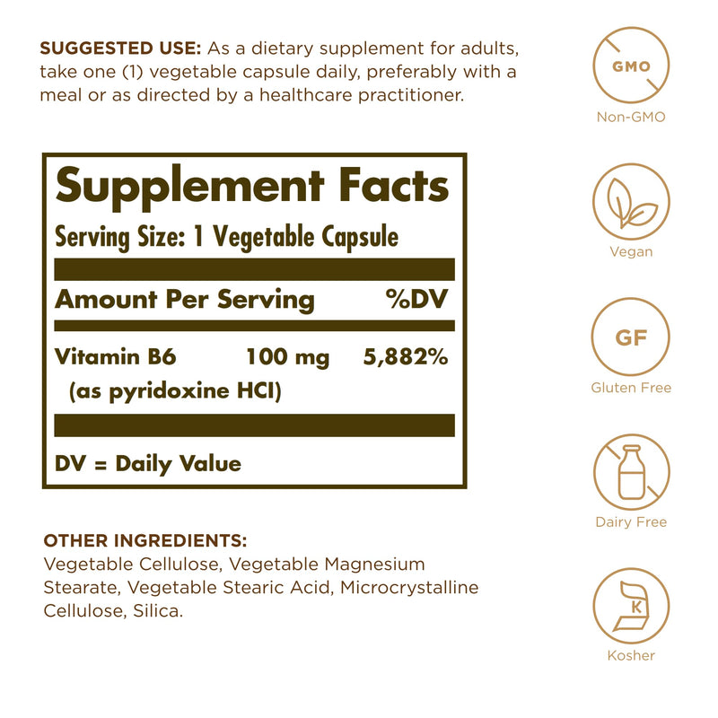 Vitamin B-6 100mg Solgar 100 Caps