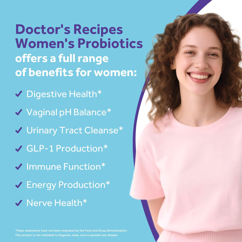 Doctor's Recipes Probiotics for Women, Akkermansia Muciniphila, Prebiotics, Cranberry, D-Mannose, Iron, Folate, VC, B6, B12, 60 Billion CFU, Vaginal, Digestive, Immune Health, 30 Vegan Capsules