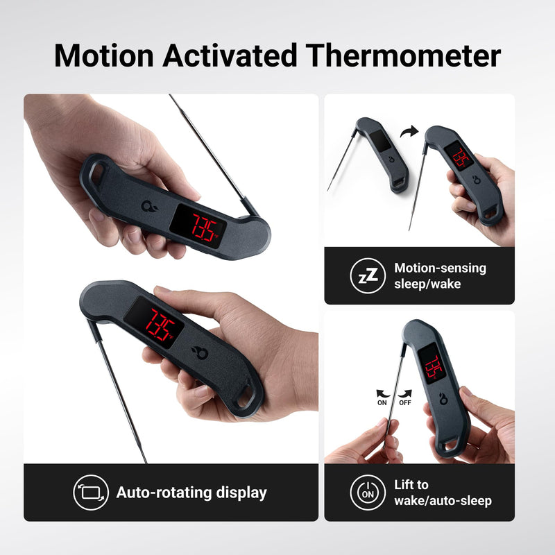 Professional Digital Meat Thermometer, 1 Sec Instant Read, ±0.5℉ Accuracy NIST&NSF Certified Food Thermometer, Auto-Rotate Bright LED Screen, Highly Waterproof Cooking Thermometer for Grill BBQ, Black - BeesActive Australia