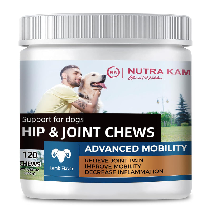 Hip & Joint Chews for Dogs, Advanced Mobility Support with Glucosamine & MSM, Natural Lamb Flavor, 120 Soft Chews