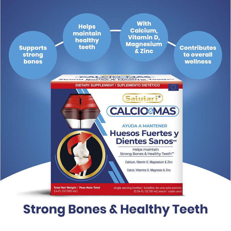 Calcio & MAS Calcium Magnesium Zinc Supplement with Vitamin D, 10 Servings - VIT D Mg Zn Ca Mineral Supplements for Women and Men - Liquid Wellness Formula for Bone Strength and Teeth Support