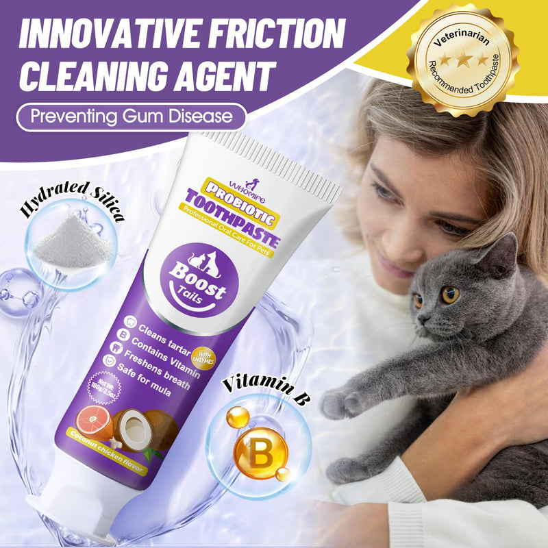 Natural Coconut Oil Dog & Cat Toothpaste for Fresh Breath + Zero-Pressure Comfort Pet Toothbrush