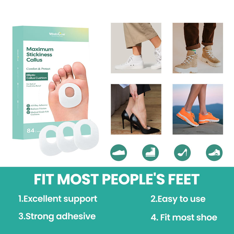 Welnove 84pcs Callus Pad with Water-Resistant Self-Stick Adhesive, Protects Foot, Heel and Toes from Rubbing and Friction,Oval Shape Design,Reduce Pressure and Friction from Shoes Rubbing-White White - BeesActive Australia