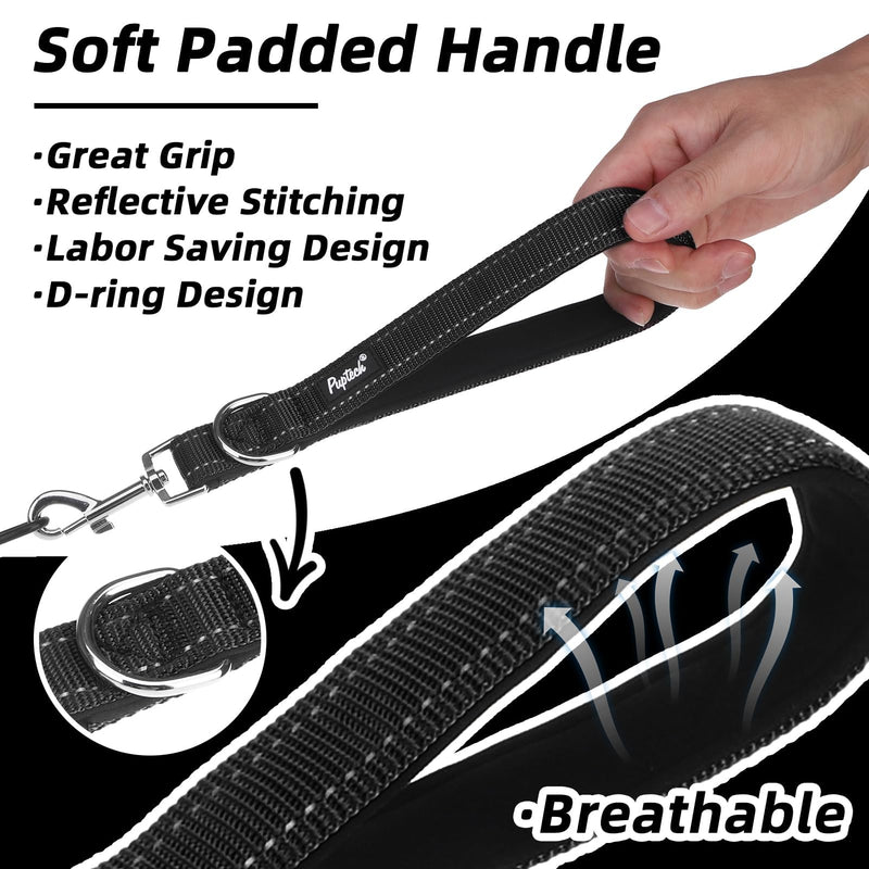 PUPTECK Chew Proof Dog Leash for Small Medium Large Dogs, Heavy Duty Dog Leashes with Padded Handle, Steel Cable Lead with Detachable Short Leash for Training Walking, Black - BeesActive Australia