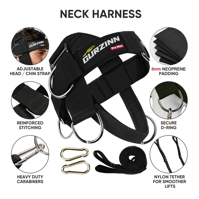 【GurZinn】 Neck Harness Trainer - Adjustable 40" (100cm) Heavy Duty Rope & Neoprene Padding | Improve Neck Strength & Reduce Neck Pain | Gym & Home Use one size Black