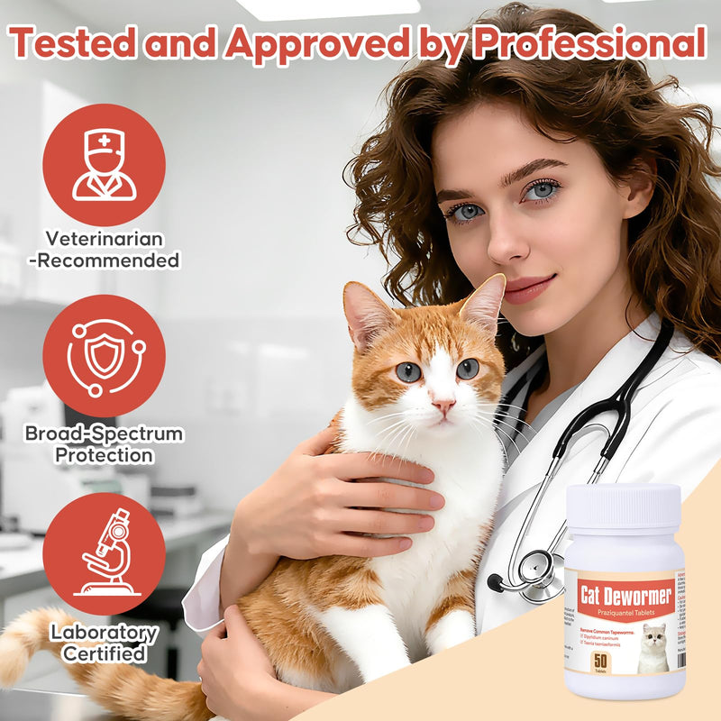 Broad Spectrum Cat and Kittens Dewormer for tapeworms, hookworms, roundworms. | 50 Tablets