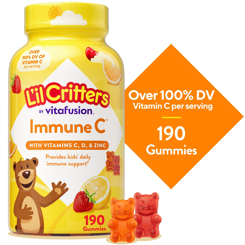 L'il Critters Kids Immune C | Vitamin C and Zinc Gummies | 190 Count | Assorted Fruit Flavors | Gluten and Dairy-Free Children's Gummy Supplement 190 Count (Pack of 1)