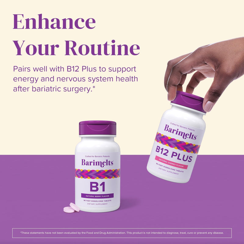 BariMelts Vitamin B1, 180 Fast-Dissolving Tablets (6-Month Supply), Sugar-Free Bariatric Vitamins for Women, Natural Berry Flavor 90 Count (Pack of 2)