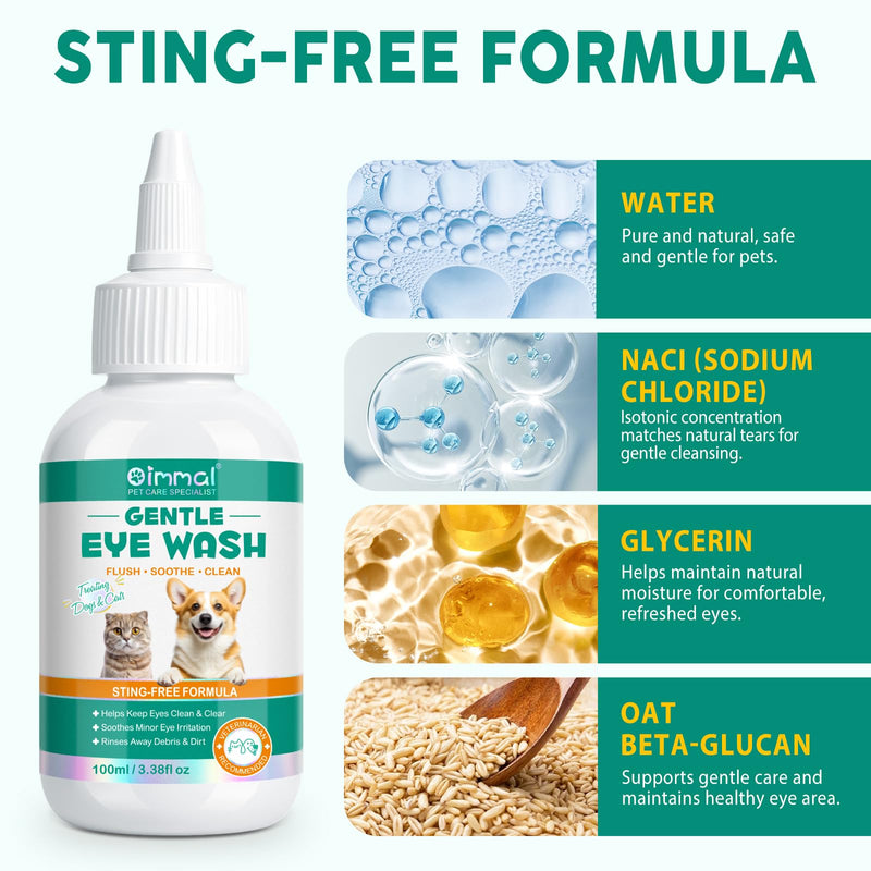 Dog Tear Stain Remover - Eye Drops for Dogs & Cats, Gentle Eye Wash to Soothe Dry & Itchy Eyes, Non-Irritating Formula, 100ml