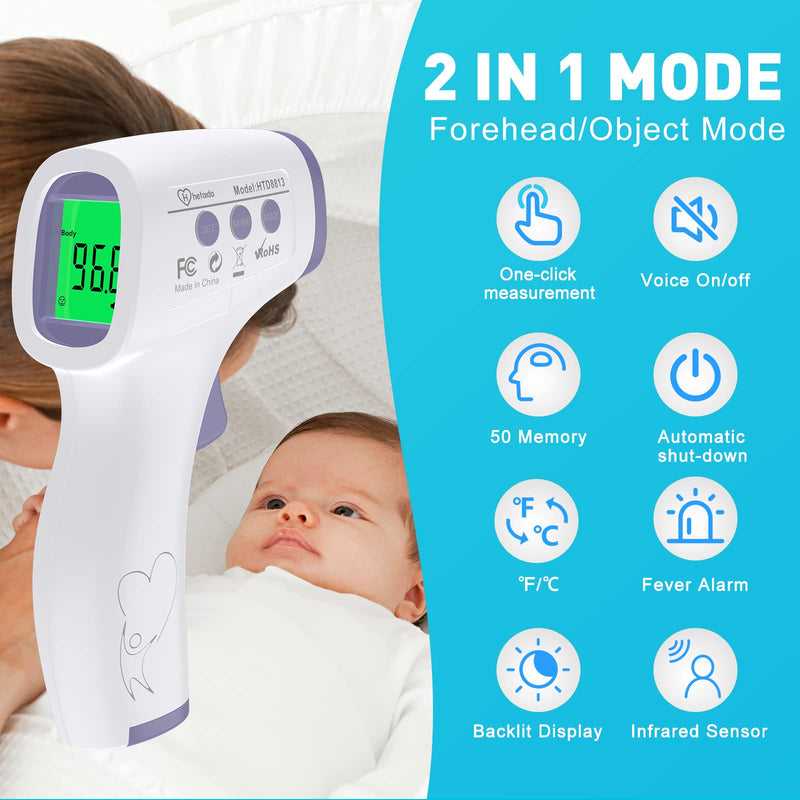 Digital Thermometer for Adults and Kids, No Touch Forehead Thermometer for Baby, 2 in 1 Body Surface Mode Infrared Thermometer with Fever Alarm and Instant Accuracy Readings Purple