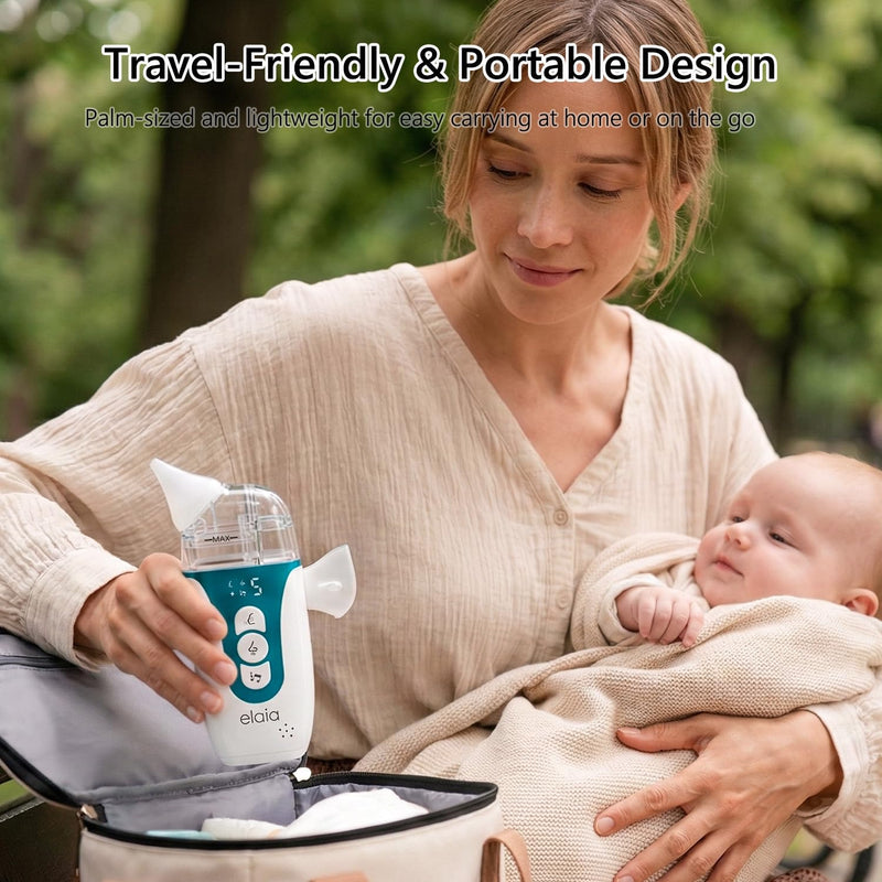 elaia Nasal Aspirator for Baby with Spray, 2-in-1 Electric Baby Nose Sucker with Fine Mist 5 Suction Levels up to 65kPa, BPA-Free, Quiet Baby Nasal Aspirator, Portable Snot & Booger Sucker for Infants