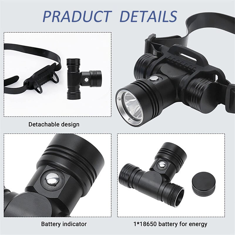 Diving Headlamp, Rechargeable Swimming Headlight Super Bright,IPX8 Waterproof headlamp 3 Modes,Underwater 100m Swimming Head Lamp for Divers Under Water Sports (A) A