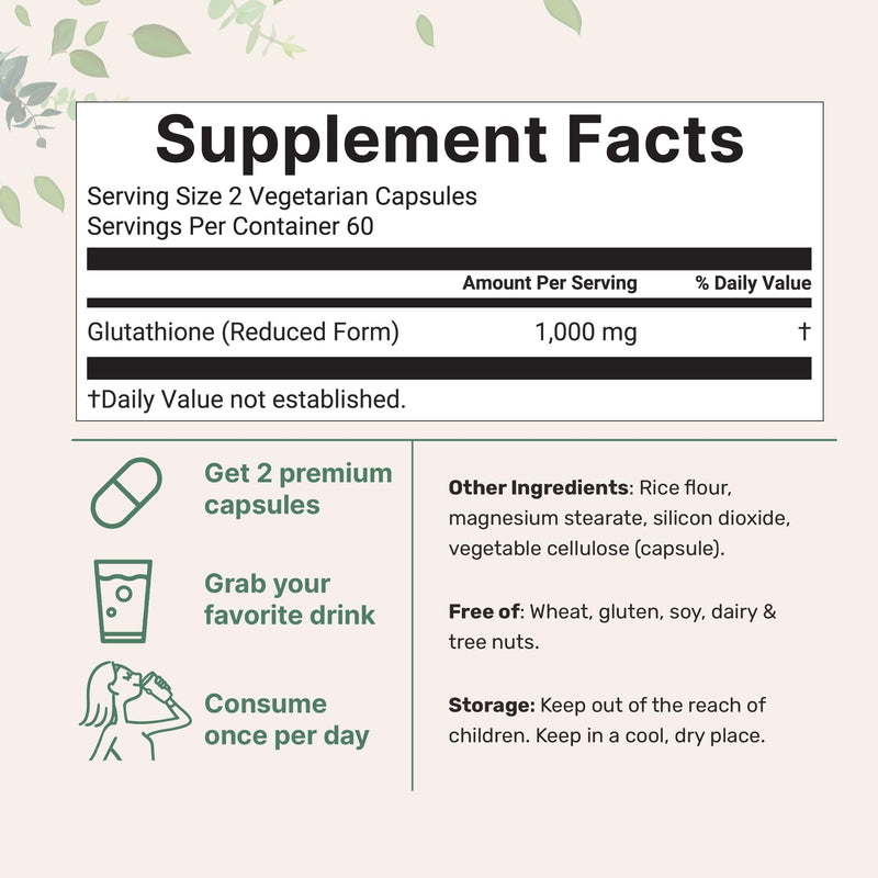 Micro Ingredients Glutathione 1,000mg, 120 Veggie Capsules | Extra Strength Reduced Glutathione + Active Antioxidant Form | Liver Health & Immune Support Supplement | Non-GMO, Gluten Free, Vegan