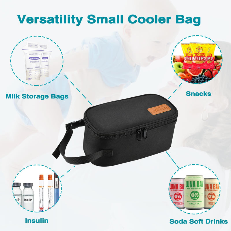 Breast Milk Cooler Travel Bag,Storage 4-6 Bag Freezer Milk,Insulated Cooler Bag With 2 Ice Pack,BreastFeeding Moms Travel/Daycare Essentials,Small,Black black - BeesActive Australia