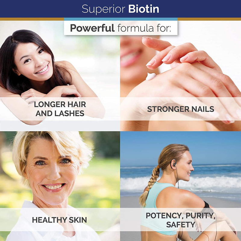 Superior Labs – Best Natural Biotin NonGMO Supplement – for Luscious Longer Hair and Lashes – Stronger Nails – Healthy Skin – Energy Booster – Healthy Weight - 5000 mcg, 120 Vegetable Caps