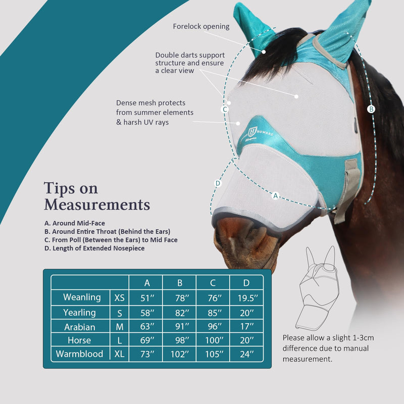 Harrison Howard Full Face Horse Fly Mask UV Protection and Breathable Mask for Equine Use Comfortable Fly Mask for Horses Mint L - BeesActive Australia