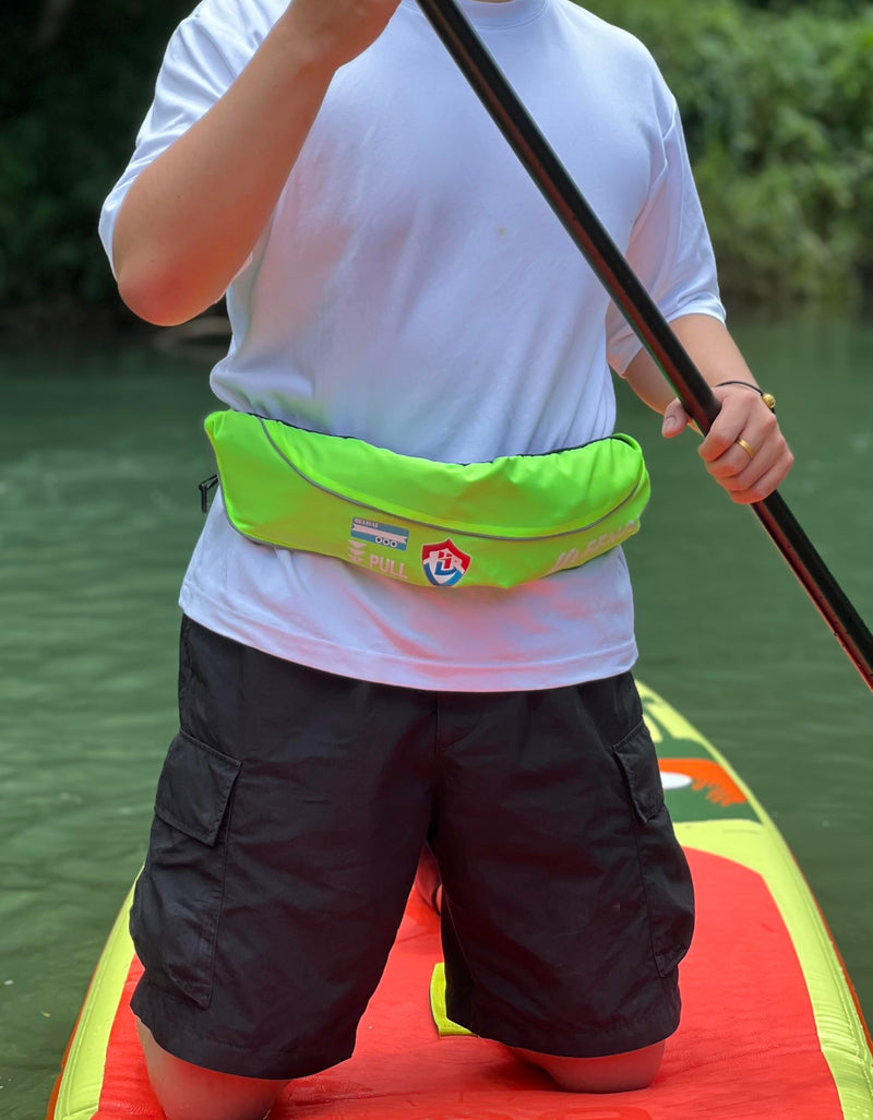 Automatic Inflatable Belt Pack Water Sports Jacket Waist Belt PFD for SUP Paddleboarding Fishing Boating Kayaking（fit 80-330 lbs） (Fluorescent yellow) Fluorescent yellow