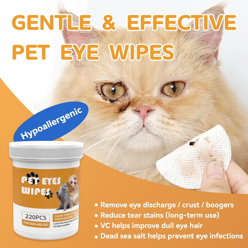 Eyes Wipes for Dogs - Gently Remove Tear Stain - Dog Eye Cleaner,Eye Debris, Discharge, Mucus Secretions - Dog Eye Wipes Tear Stain Remover - Dog & cat Eye Wipes - 220pcs - BeesActive Australia