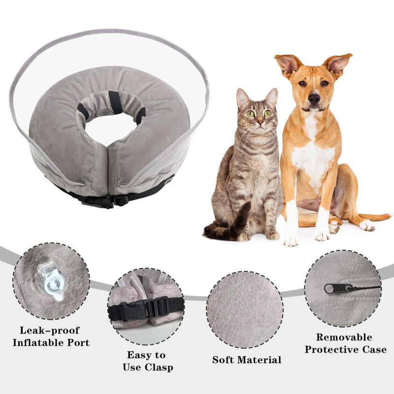 Winmany Inflatable Collar for Dogs Cats Protective Cone Recovery Collar Post Surgery Neuter Adjustable Pet Donut Collar with Baffle Prevents Biting and Scratching (Grey, XL) Grey - BeesActive Australia