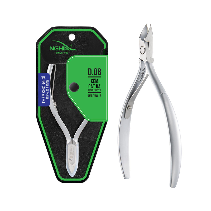 NGHIA Cuticle Nipper - D-08 JAW 16 | Stainless Steel | Durable and Sharp | Ergonomic Design | Grey Plated | Ideal for Salons and Home Use Jaw 16 (6.5 - 7.5 mm) - BeesActive Australia