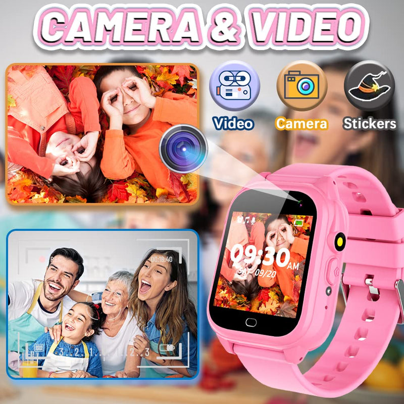 OVV Kids Waterproof Smart Watch Boys Girls Age 3-12 Learning Systems Toys with 26 Game 1.44'' HD Touch Screen Music Player Camera Video Recorder 12/24 Hr Clock Pedometer Alarm Torch Calculator pink - BeesActive Australia