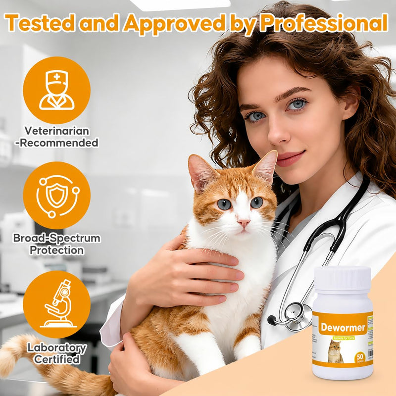 Dewormer for Cats and Kittens, Praz-qantl Tablets Broad Spectrum Dewormer for Tapeworms, Hookworms & Roundworms, 50 Tablets