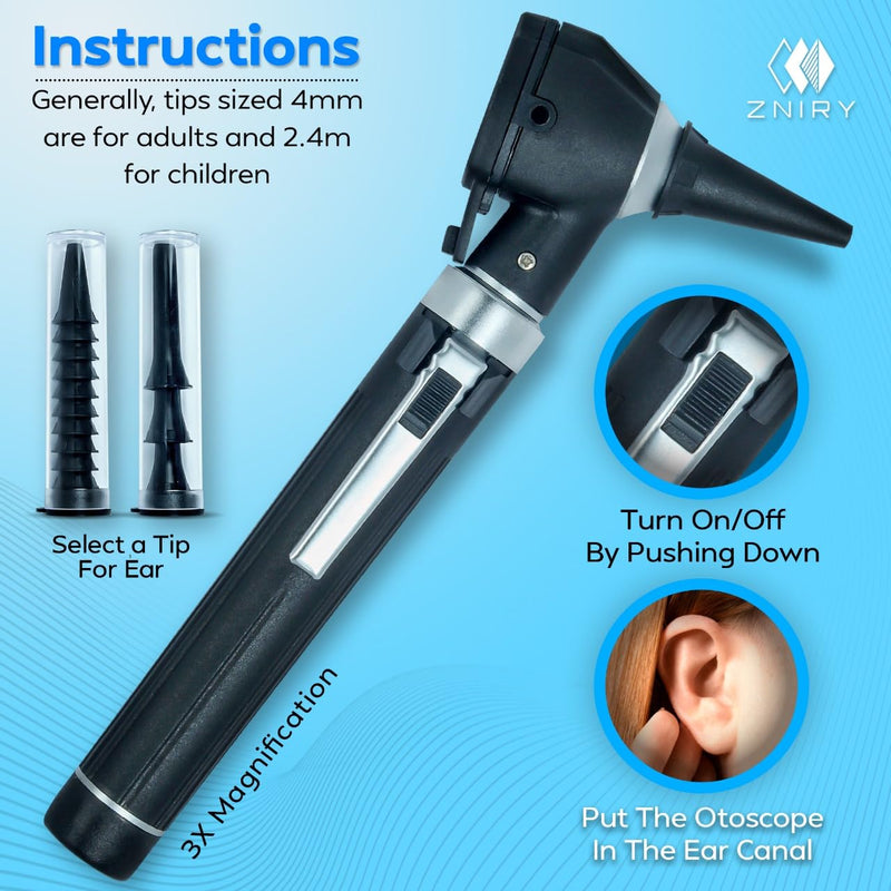 Veterinary Premium Student Home Use Ent Diagnostic Otoscope Kit Set Led Otoscope 3.5v Plus 10 Specula (Black) - BeesActive Australia