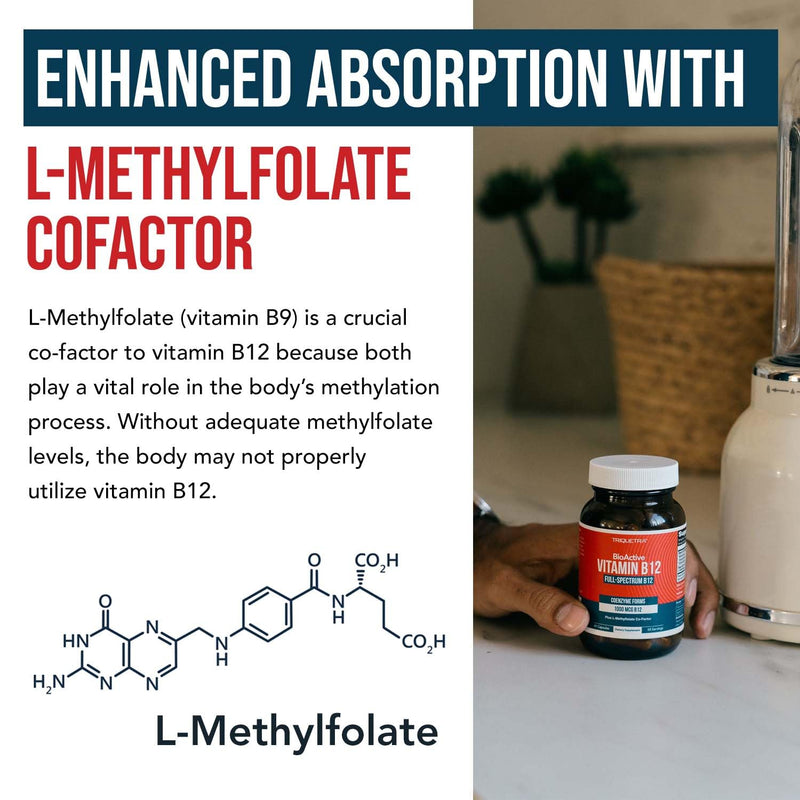 BioActive Vitamin B12 - 1000 mcg, Contains All 3 Coenzyme Forms (Methyl, Adenosyl & Hydroxy) Plus Methylfolate Cofactor | Supports Energy, Metabolism & Mood | Vegan, Non-GMO (60 Servings) 60 Count (Pack of 1)