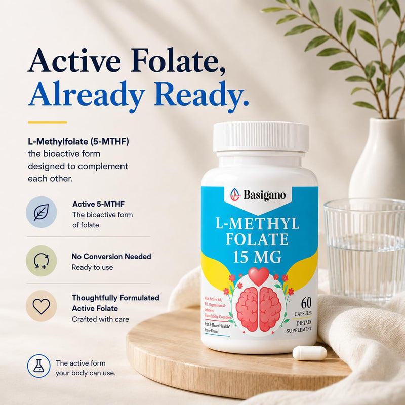 15mg L Methylfolate (5-MTHF)- Active Folic Acid-Enriched with Vitamins B6 and B12-60 Vegetarian Capsules - Non-GMO, Gluten-Free 60 Count (Pack of 2)