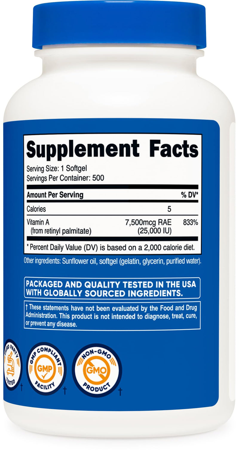 Nutricost Vitamin A 25000 IU, 500 Softgels, Non-GMO, Gluten Free - BeesActive Australia