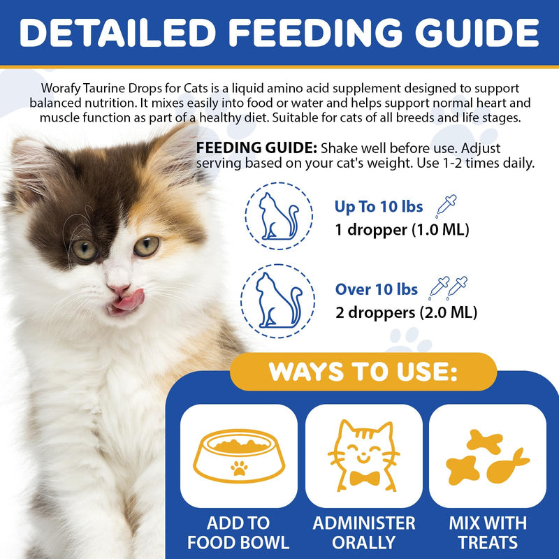 Taurine Drops for Cats – Liquid Taurine Supplement for Eyesight, Heart, Muscle & Immune Support, Promotes Digestion & Absorption, Essential Amino Acid for Daily Vitality & Wellness – 2 fl oz