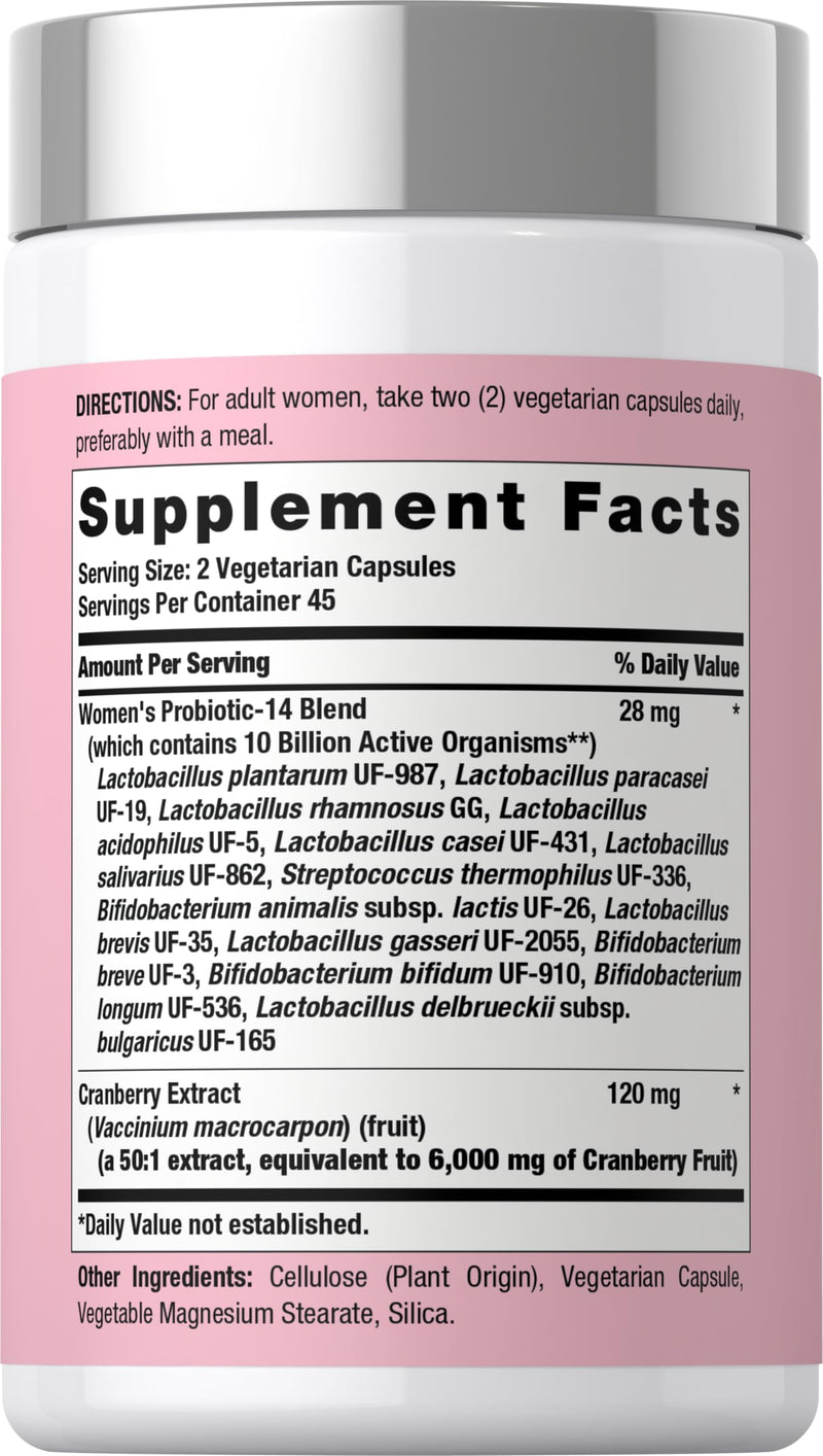 Horbäach Women's Probiotic with Cranberry Supplement | 10 Billion CFU | 14 Probiotic Strains | 90 Capsules | Non GMO, Gluten Free