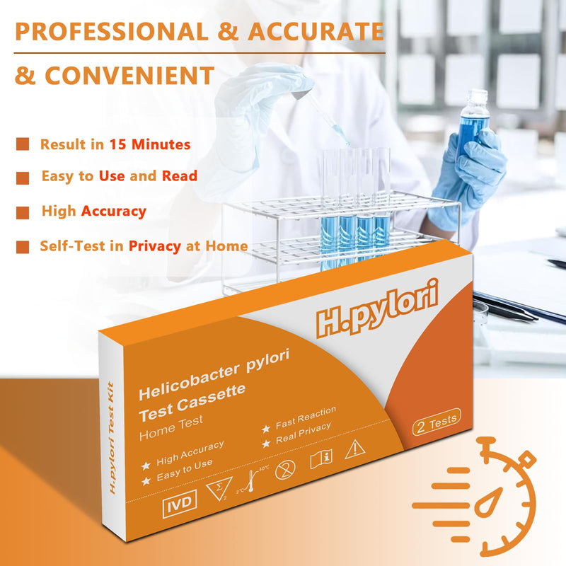 Helicobacter Pylori Test, H Pylori Test Kits at Home, 2-Pack H. Pylori Test kit Results in 10-15 Minutes. H-Pylori Self-Test for Home Use: Fast, Highly Accurate, and Easy to Use.