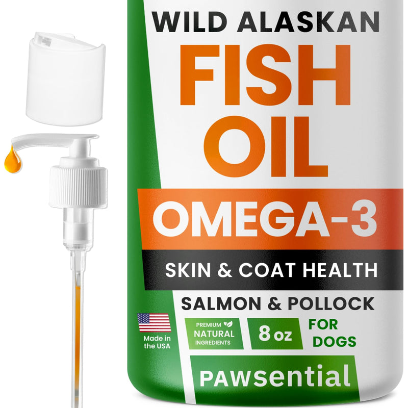 Omega 3 Fish Oil for Dogs & Cats - Made with Wild Alaskan Salmon Oil; Liquid Fish Oil Supplement for Pets with Omega 3 EPA+DHA Fatty Acids; Real Ingredients, Real Taste — Trusted by Vets! 8 Fl Oz