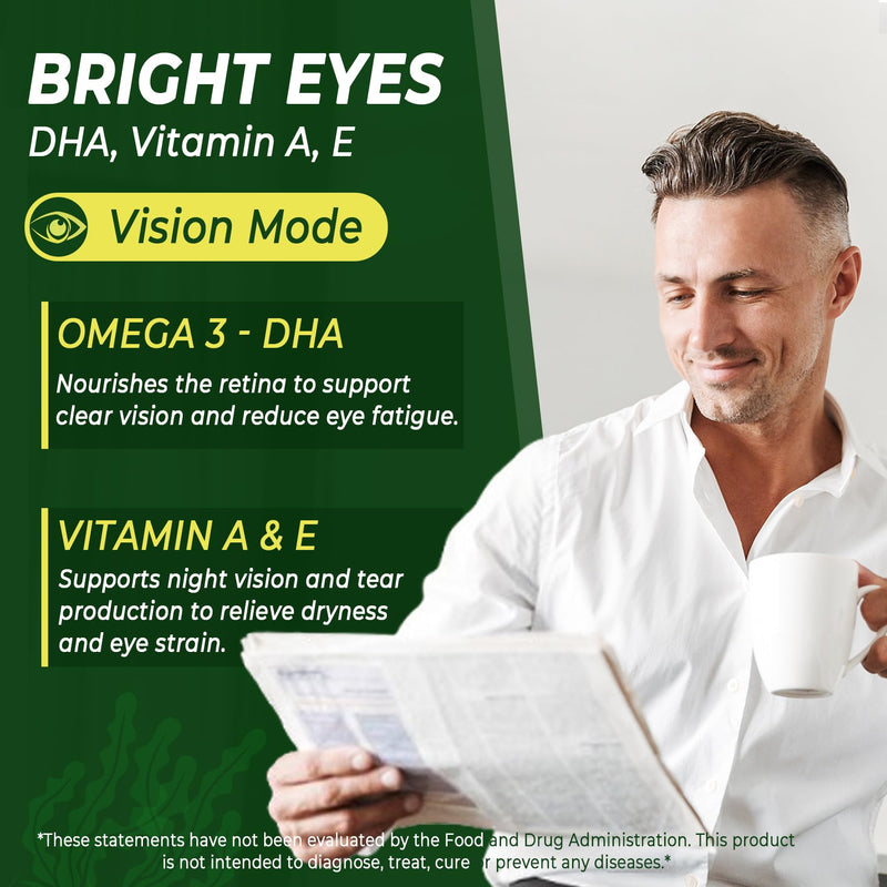 Omega 3 Gummies 2200mg from Algae Oil (DHA 640mg & EPA 290mg) for Women & Men, Vegan Omega 3 Fish Oil Alternative, w/CoQ10, Astaxanthin, Vitamin A, E, D3 for Brain, Eye, Antioxidant, Sugar Free, 1Pack 60 Count (Pack of 1)