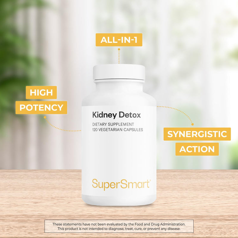 Supersmart Kidney Detox Formula (High Potency) - All-in-1 Complex - with Chanca Piedra, Dandelion Root, Magnesium - Kidney Detox Supplement | Non-GMO & Gluten Free - 120 Vegetarian Capsules