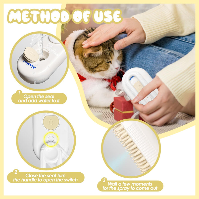 Pet Steam Brush for Cats and Dogs - Easy to Clean Grooming Tool for Pet Spa, Water Brush with Steam Technology - Perfect for Cat & Dog Hair Removal (O White) - BeesActive Australia