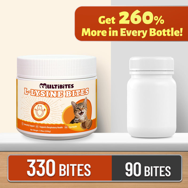 330 Bites L-Lysine for Cat Chews with Vitamins and Supplements - Omega 3,Multivitamin,Taurine for Cat & and Kittens Treats - Immune,Respiratory,Eye Health - Chicken Flavor 7.76OZ