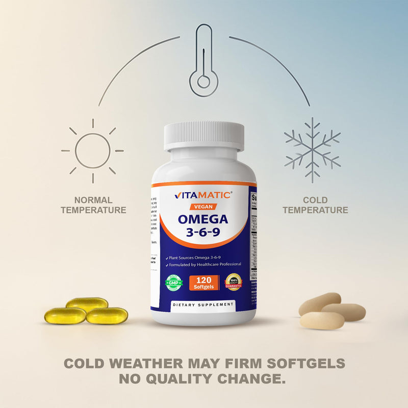 Vitamatic Vegan Omega 3-6-9 Complex 1250mg | Flaxseed, Olive, Borage & Algae Oils | Plant-Based Omegas | 120 Softgels