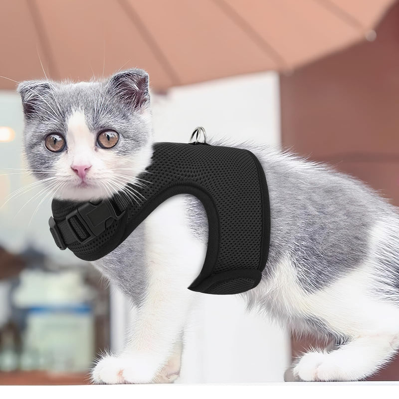 MoNiBloom Soft Cat Harness for Walking Escape Proof and Travel, Kitten Adjustable Breathable Vest Harness - Black, S - BeesActive Australia