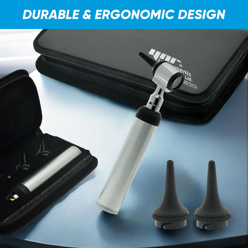 YNR Portable Otoscope with LED Light for Diagnostic Examination with 4X Magnification - Pocket Ear Scope with Rheostat Switch & Vegan Leather Case, Includes Sanitizable Specula & 3.0V LED Bulb - BeesActive Australia