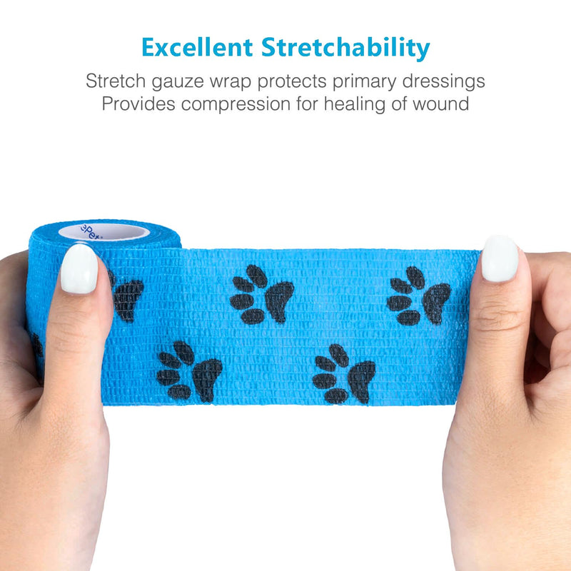 WePet Pet Wrap, Self-Adhesive, Only Sticks to Itself, Non-Woven Tape for Dog Legs, Paws, Wounds, First Aid Cohesive Gauze for Horse, Cat, Bird, Animal, 6 Rolls, 2 Inch, Pawprints A 2 inch (Pack of 6) Pawprints A, 2 of Each Color - BeesActive Australia