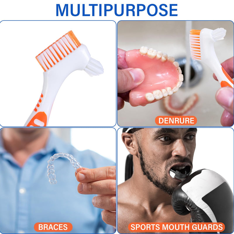 12 Pcs Denture Brush for False Teeth Double Sided Denture Toothbrushe with Soft Bristle, Ergonomic Anti slip Handle Denture Cleaner Brush for Adult(Blue, Green, Purple, Orange,Non Slip Grip) Non Slip Grip Blue, Green, Purple - BeesActive Australia