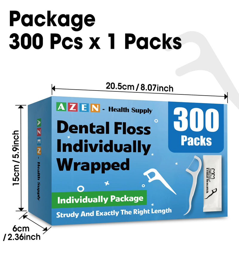 AZEN 300 Count Dental Floss Bulk, Individually Wrapped Floss Picks, Toothpicks Flossers for Adults, Ideal Travel Flossers for Deep Cleaning 1 Count (Pack of 300)